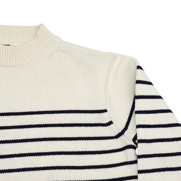 Uniqlo Sweater Womens Small White Black Striped Crewneck Pullover Cotton Blend - Picture 3 of 12